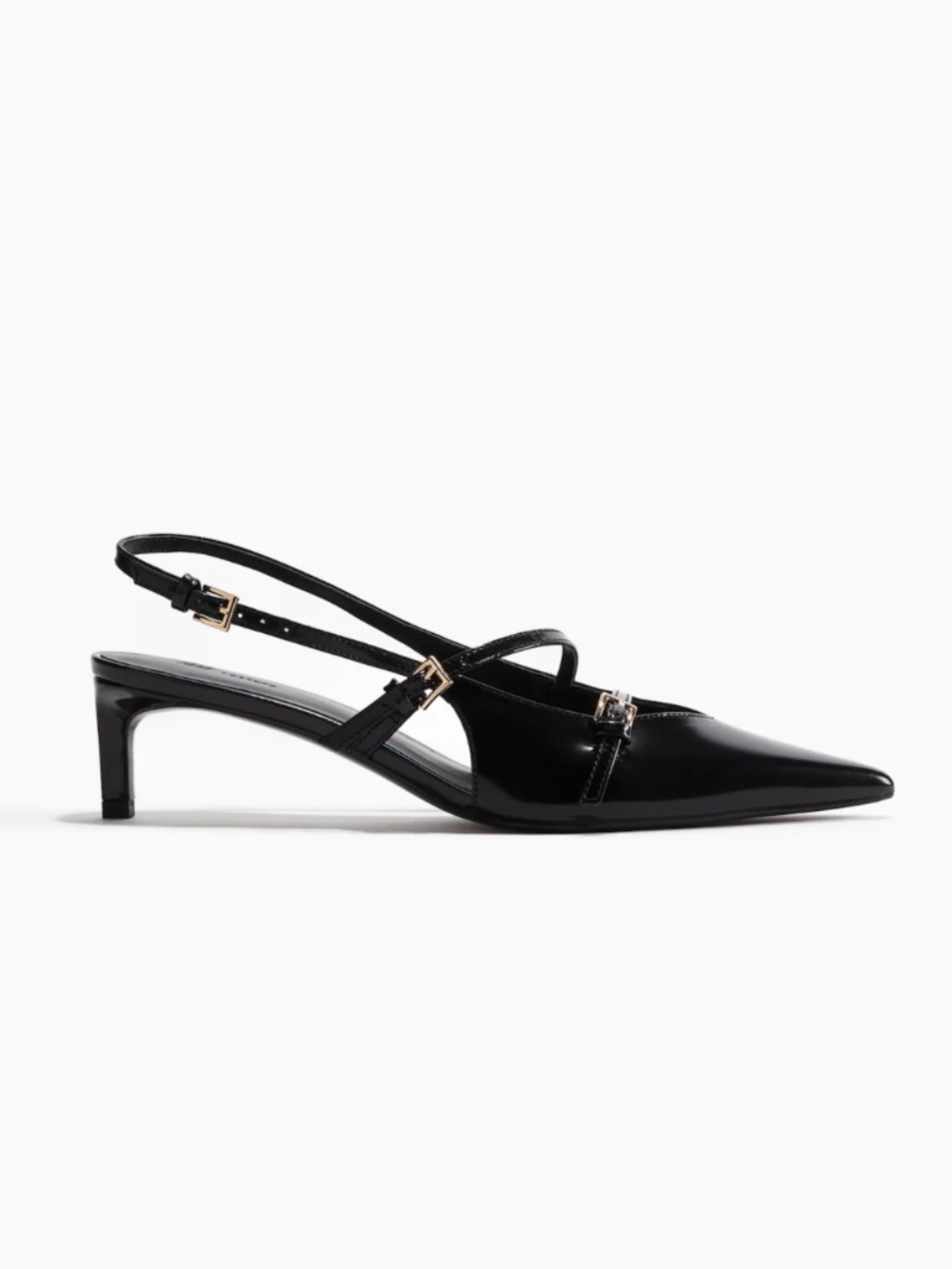 H&M Black Patent Pointed Leather Slingback Heels